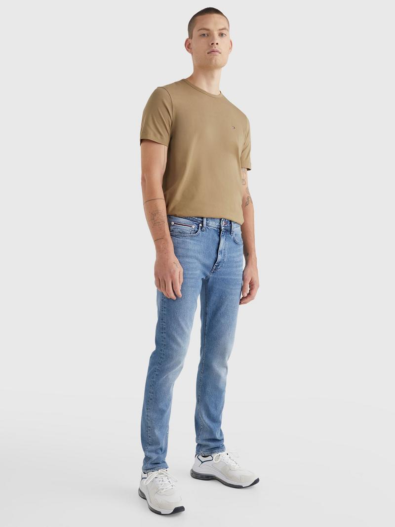 Férfi Tommy Hilfiger Slim Fit Medium Wash Farmer Nadrág Sötétkék | HU 1169FDN